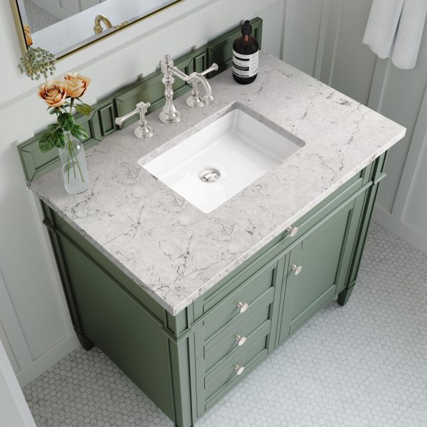 Brittany 36 inch Bathroom Vanity in Sage Green With Eternal Jasmine Pearl Quartz Top