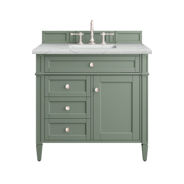 Brittany 36 inch Bathroom Vanity in Sage Green With Ethereal Noctis Quartz Top