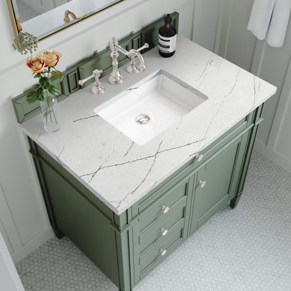 Brittany 36 inch Bathroom Vanity in Sage Green With Ethereal Noctis Quartz Top