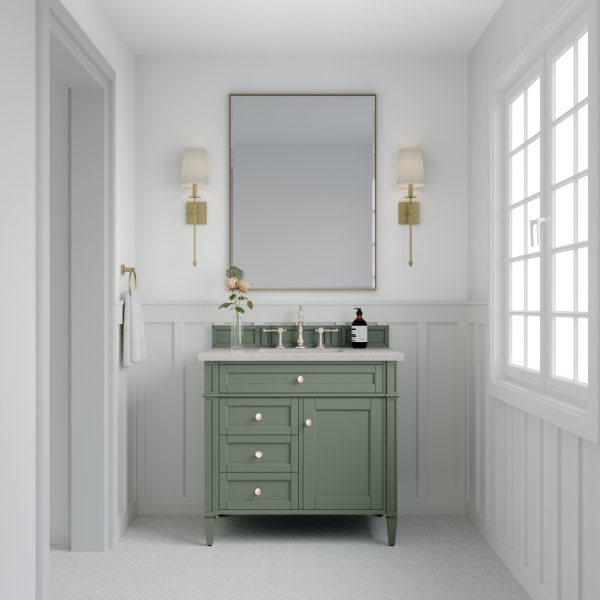 Brittany 36 inch Bathroom Vanity in Sage Green With Eternal Serena Quartz Top