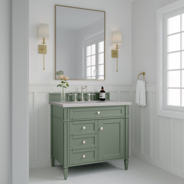 Brittany 36 inch Bathroom Vanity in Sage Green With Eternal Serena Quartz Top