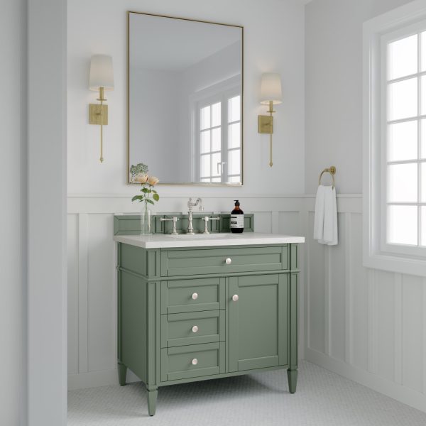 Brittany 36 inch Bathroom Vanity in Smokey Celadon With White Zeus Quartz Top