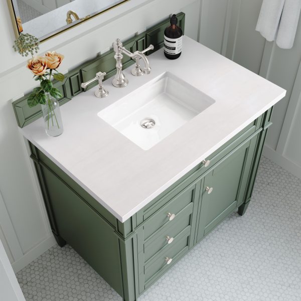 Brittany 36 inch Bathroom Vanity in Smokey Celadon With White Zeus Quartz Top