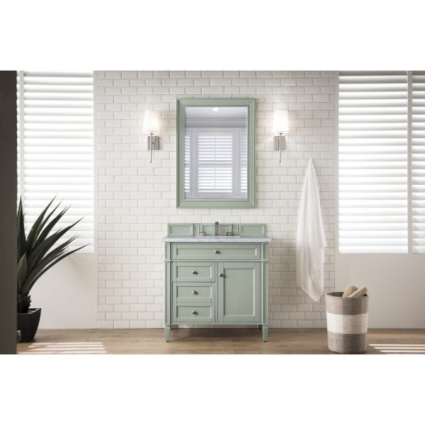 Brittany 36 inch Bathroom Vanity in Sage Green With Eternal Jasmine Pearl Quartz Top