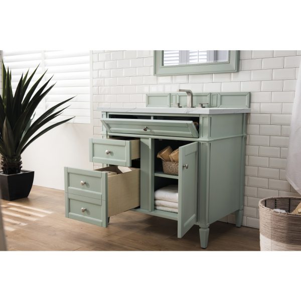 Brittany 36 inch Bathroom Vanity in Sage Green With Ethereal Noctis Quartz Top