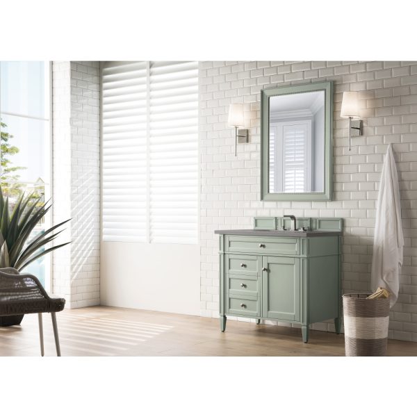 Brittany 36 inch Bathroom Vanity in Sage Green With Grey Expo Quartz Top