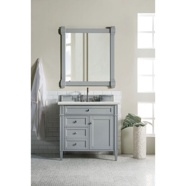 Brittany 36 inch Bathroom Vanity in Urban Gray With Eternal Jasmine Pearl Quartz Top