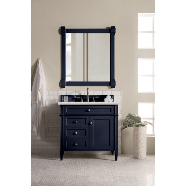 Brittany 36 inch Bathroom Vanity in Victory Blue With Eternal Jasmine Pearl Quartz Top