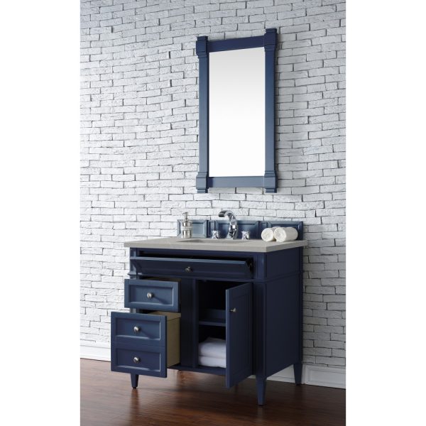 Brittany 36 inch Bathroom Vanity in Victory Blue With Eternal Serena Quartz TopBrittany 36 inch Bathroom Vanity in Victory Blue With Eternal Serena Quartz Top