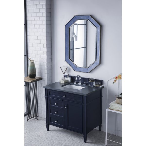 Brittany 36 inch Bathroom Vanity in Victory Blue With Charcoal Soapstone Quartz Top