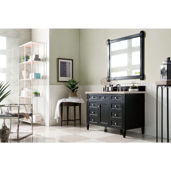 Brittany 48 inch Bathroom Vanity in Black Onyx With Eternal Marfil Quartz Top