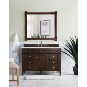 Brittany 48 inch Bathroom Vanity in Burnished Mahogany With Arctic Fall Quartz Top