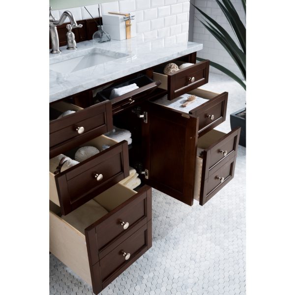 Brittany 48 inch Bathroom Vanity in Burnished Mahogany With Carrara Marble Top