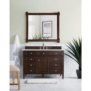 Brittany 48 inch Bathroom Vanity in Burnished Mahogany With Eternal Serena Quartz Top
