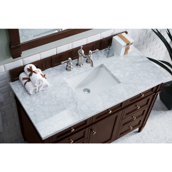 Brittany 48 inch Bathroom Vanity in Burnished Mahogany With Carrara Marble Top