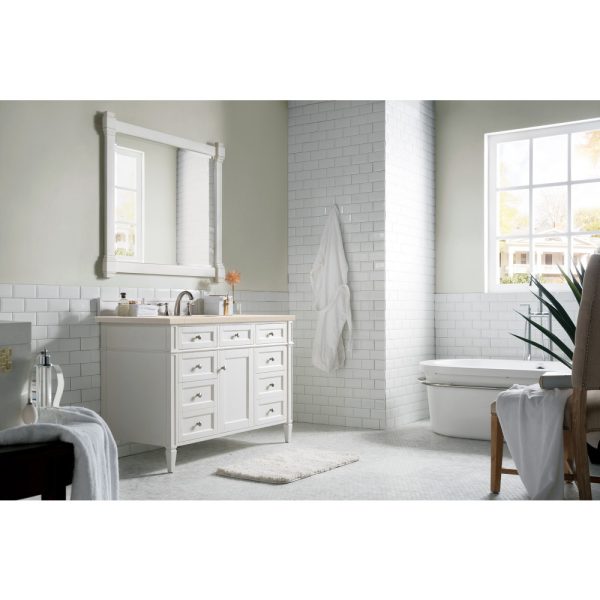 Brittany 48 inch Bathroom Vanity in Bright White With Eternal Marfil Quartz Top