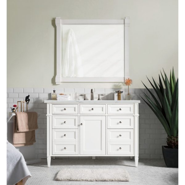 Brittany 48 inch Bathroom Vanity in Bright White With Ethereal Noctis Quartz Top