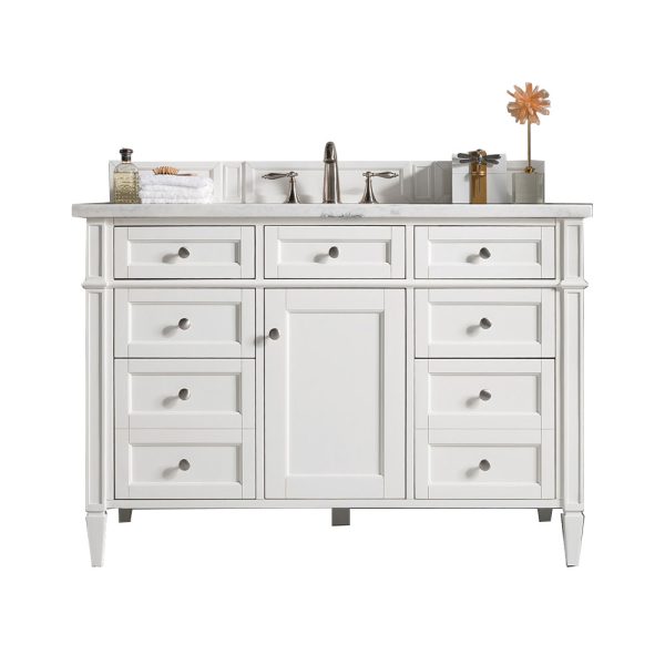 Brittany 48 inch Bathroom Vanity in Bright White With Eternal Jasmine Pearl Quartz Top