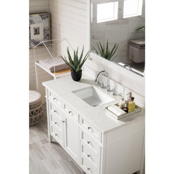 Brittany 48 inch Bathroom Vanity in Bright White With Eternal Jasmine Pearl Quartz Top