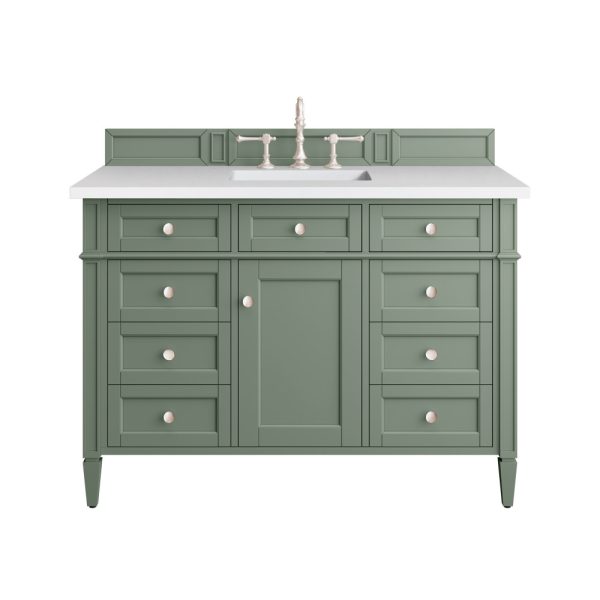 Brittany 48 inch Bathroom Vanity in Smokey Celadon With White Zeus Quartz Top