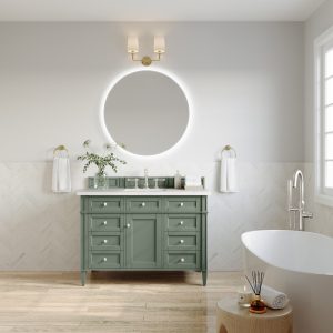 Brittany 48 inch Bathroom Vanity in Smokey Celadon With White Zeus Quartz Top