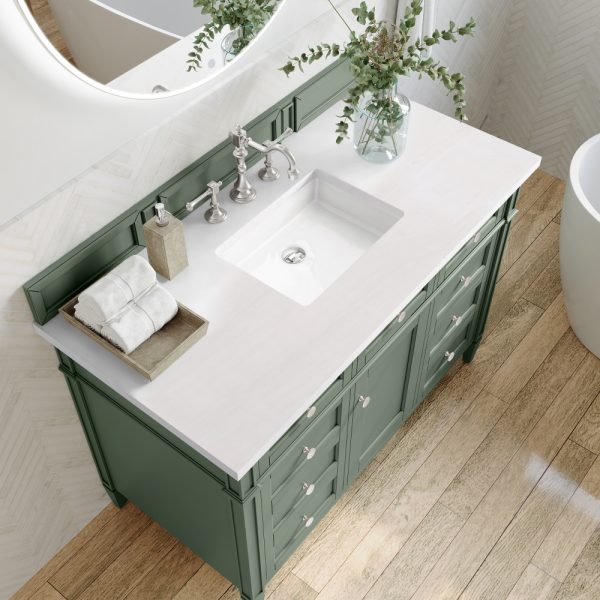 Brittany 48 inch Bathroom Vanity in Smokey Celadon With White Zeus Quartz Top