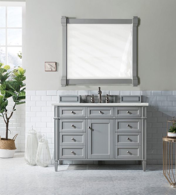 Brittany 48 inch Bathroom Vanity in Urban Gray With Ethereal Noctis Quartz Top