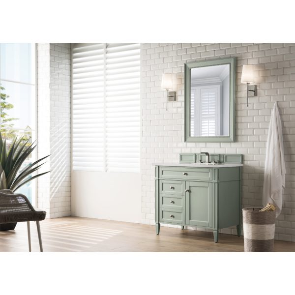 Brittany 36" Single Vanity with Sage Green with White Zeus Quartz Top