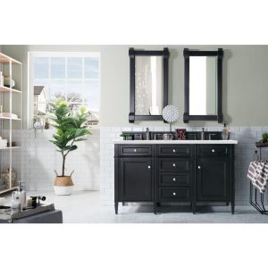Brittany 60" Double Vanity in Black Onyx with Arctic Fall Solid Surface Top