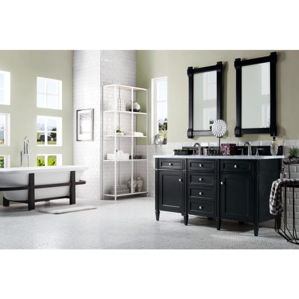 Brittany 60" Double Vanity in Black Onyx with Carrara Marble Top