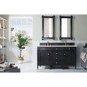 Brittany 60" Double Vanity in Black Onyx with Eternal Marfil Quartz Top