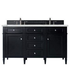 Brittany 60" Double Vanity in Black Onyx with Ethereal Noctis Quartz Top