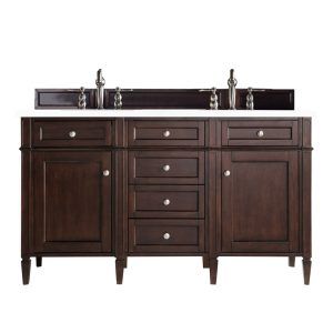 Brittany 60" Double Vanity in Burnished Mahogany with Arctic Fall Solid Surface Top