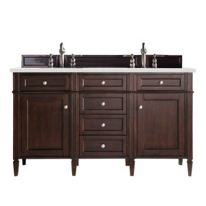 Brittany 60" Double Vanity in Burnished Mahogany with Eternal Serena Quartz Top