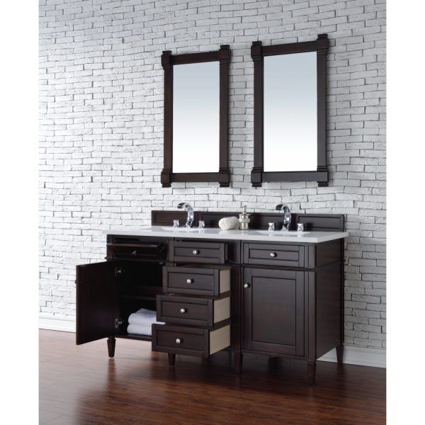 Brittany 60" Double Vanity in Burnished Mahogany with White Zeus Quartz Top