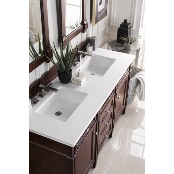 Brittany 60" Double Vanity in Burnished Mahogany with White Zeus Quartz Top