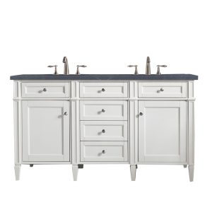 Brittany 60" Double Vanity in Bright White Vanity with Charcoal Soapstone Quartz Top