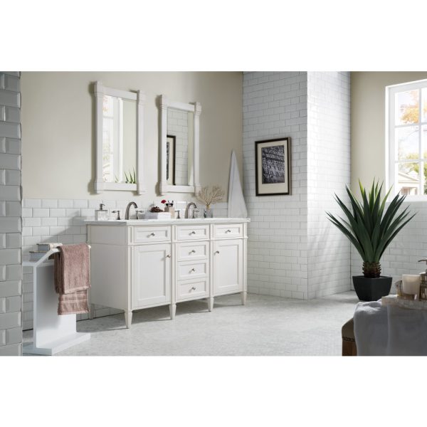 Brittany 60" Double Vanity in Bright White Vanity with Ethereal Noctis Quartz Top