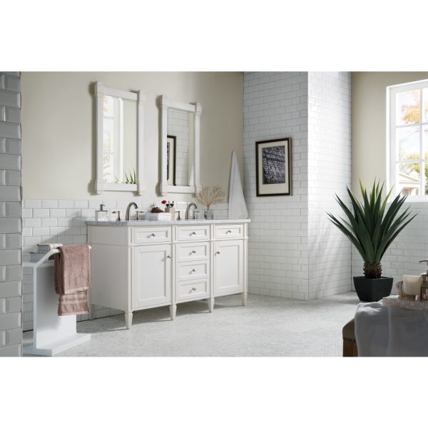 Brittany 60" Double Vanity in Bright White Vanity with Carrara Marble Top