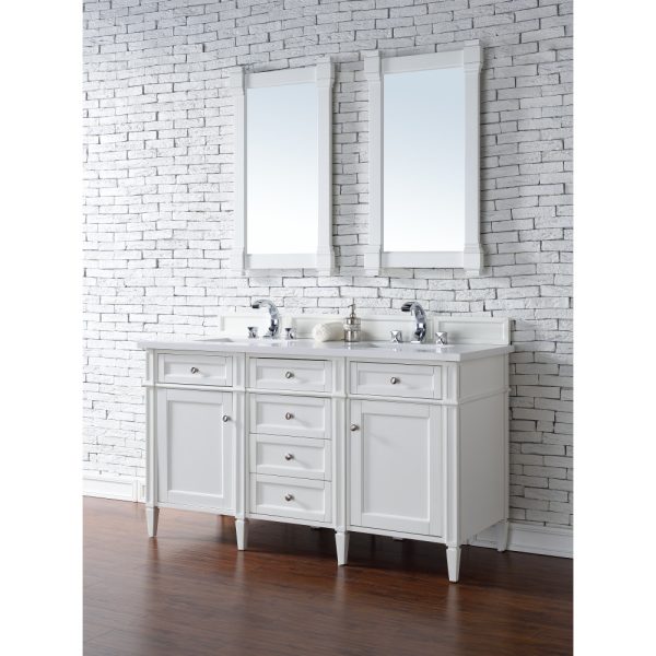 Brittany 60" Double Vanity in Bright White Vanity with White Zeus Quartz Top