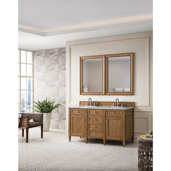 Brittany 60" Double Vanity in Saddle Brown with Carrara Marble Top