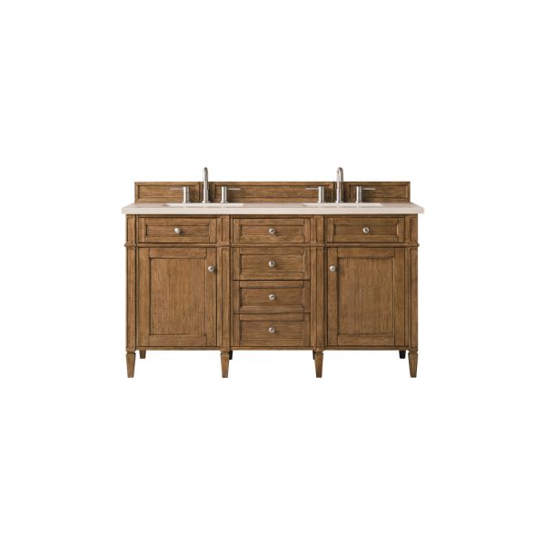 Brittany 60" Double Vanity in Saddle Brown with Eternal Marfil Quartz Top