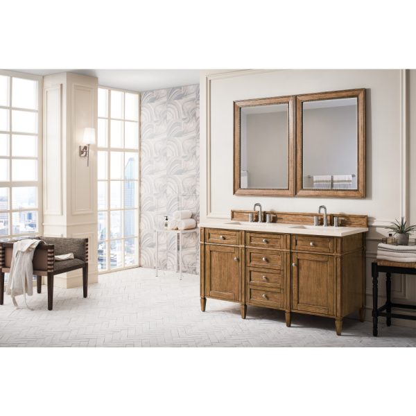 Brittany 60" Double Vanity in Saddle Brown with Eternal Marfil Quartz Top