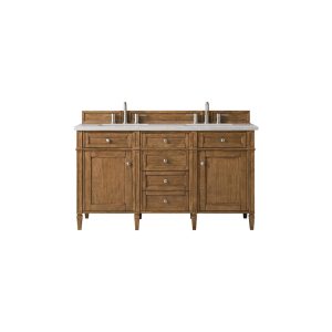 Brittany 60" Double Vanity in Saddle Brown with Eternal Serena Quartz Top