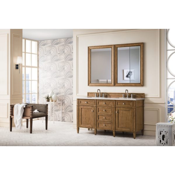 Brittany 60" Double Vanity in Saddle Brown with Eternal Serena Quartz Top