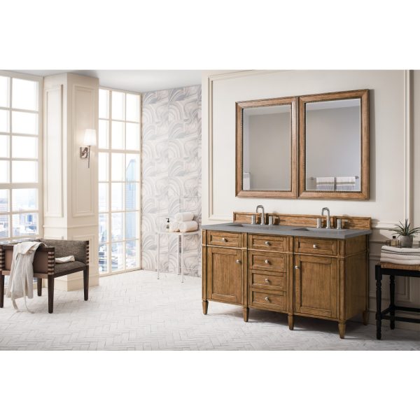 Brittany 60" Double Vanity in Saddle Brown with Grey Expo Quartz Top