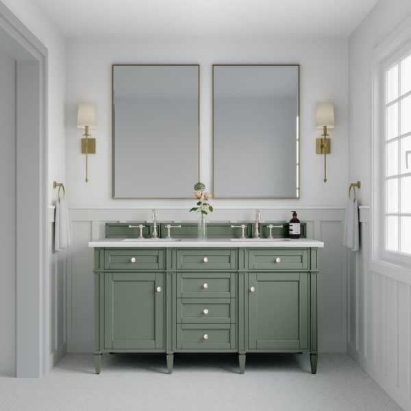 Brittany 60" Double Vanity in Smokey Celadon with Arctic Fall Top