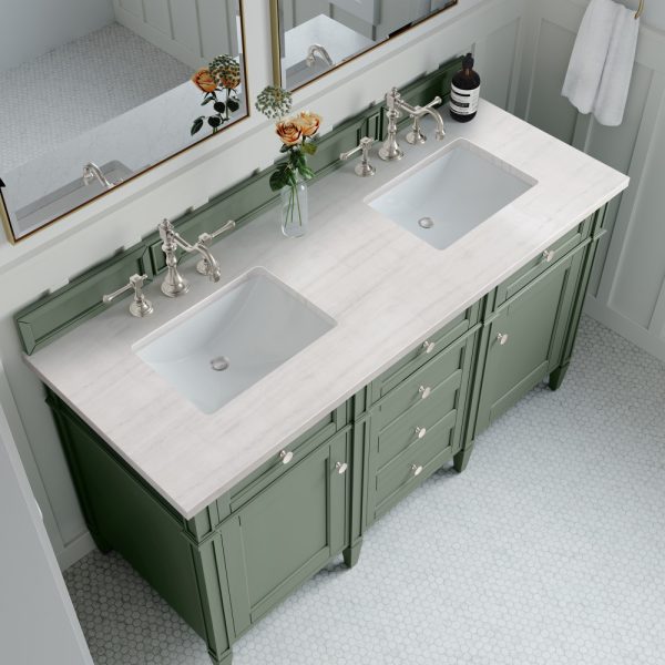 Brittany 60" Double Vanity in Smokey Celadon with Arctic Fall Top