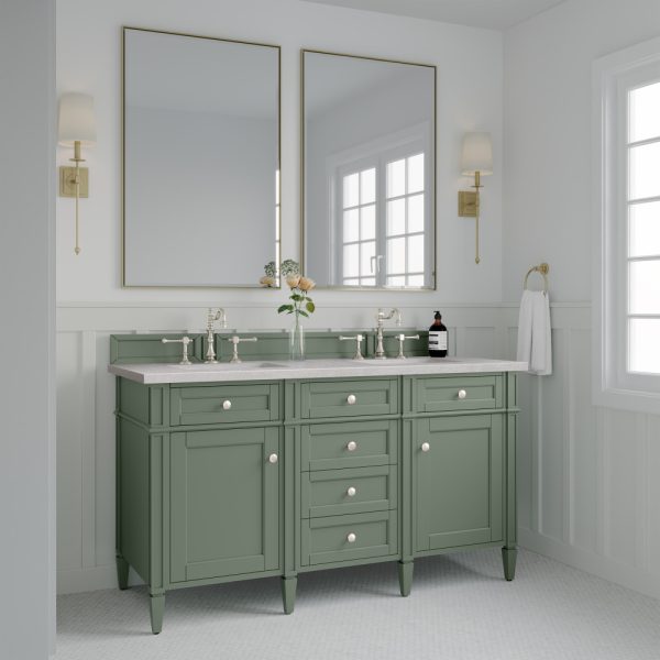 Brittany 60" Double Vanity in Smokey Celadon with Eternal Serena Top