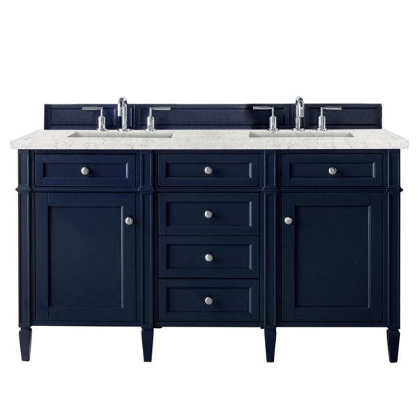 Brittany 60" Double Vanity in Victory Blue with Eternal Jasmine Pearl Quartz Top